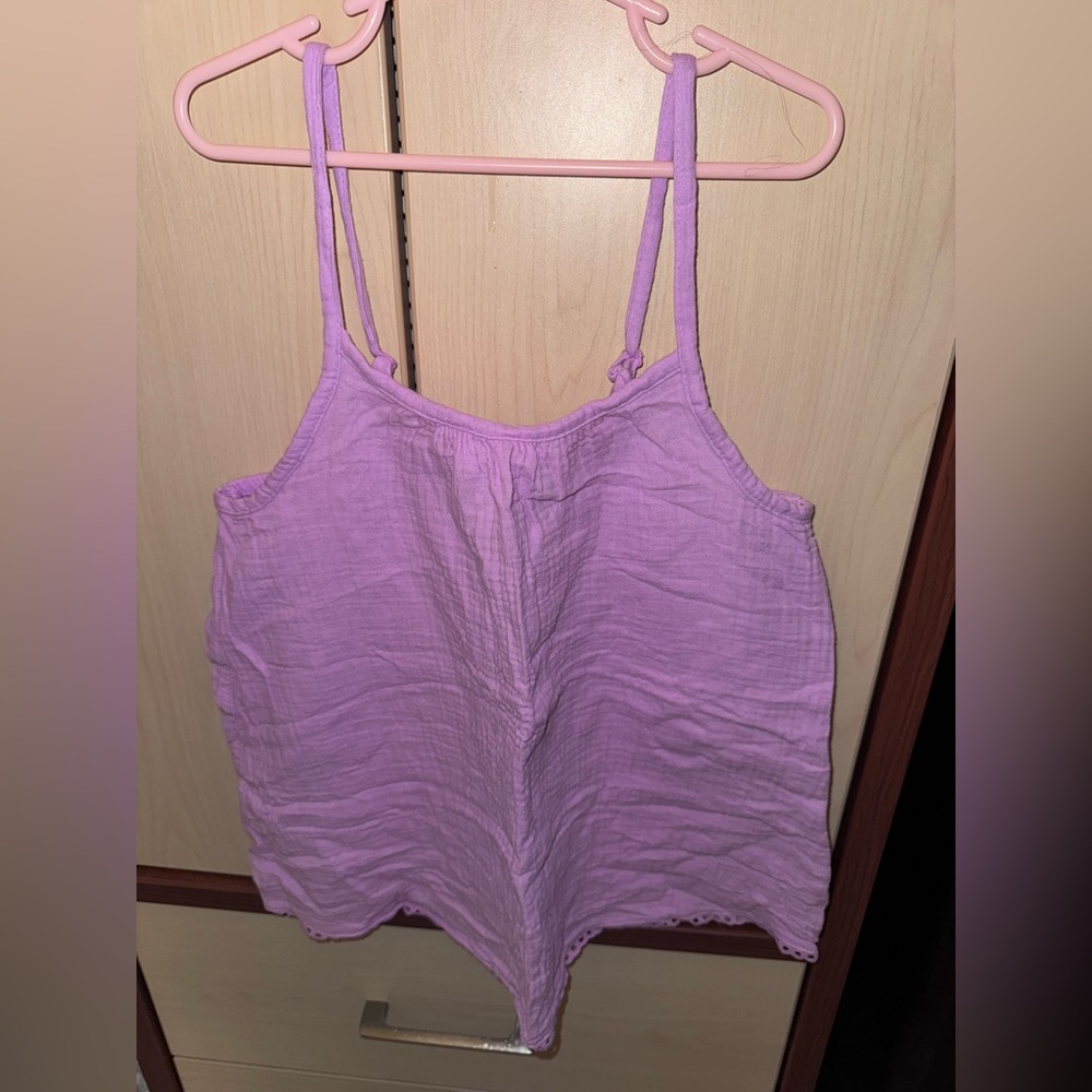 Cat & Jack Girls Lavender Gauze Cami Top Size L 10/12 Tie Back Eyelet Hem NWOT